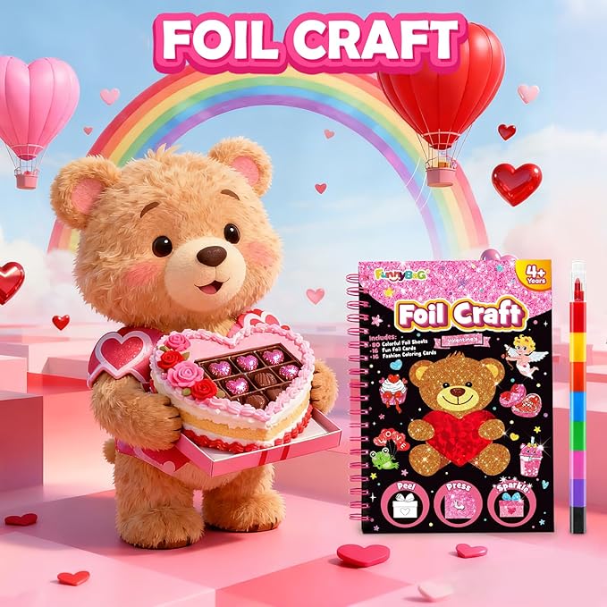 funnyb&g foil art craft for kids - valentine's day crafts gift 2026 party favors classroom gift exchange art supplies creative birthday travel toys for girls boys 4 5 6 7 8 9 years old(valentine's)