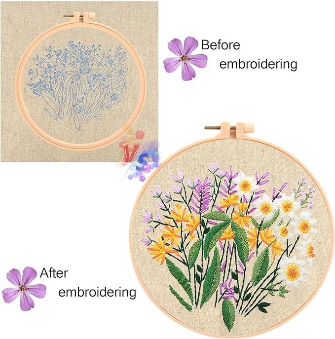 MAMUNU Embroidery Kit for Beginners Adults, Cross Stitch Kits, Stamped Cross Stitch Kits, Floral Flower Embroidery Kit with Printed Embroidery Cloth, Embroidery Hoop, Color Threads and Tools