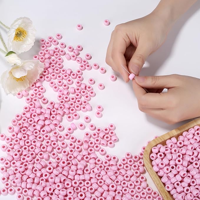 Pink Pony Beads 1000Pcs 9mm Pony Beads Bulk Pink Beads for Friendship Bracelets Kandi Beads Hair Beads for Braids Beads for Crafts