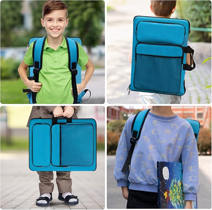 Art Portfolio For Kids Artwork, Artist Bag Organizer 15x18 In For Children Drawing Lesson,A3 artist Backpack Storage Sketchbook,Drawing Pencil,Artwork Set.Empty art case(Blue)
