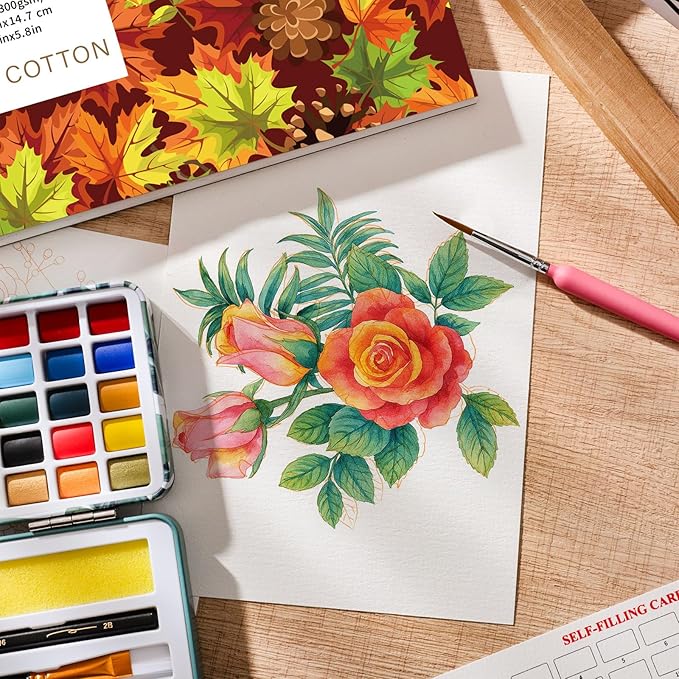 30 Sheets Watercolor Coloring Book, A5 (8.3 x 5.8) Watercolor Workbook, 140 lb/300 GSM Flower Water Color Book for Adults, Creative Art Craft Gift for Beginners