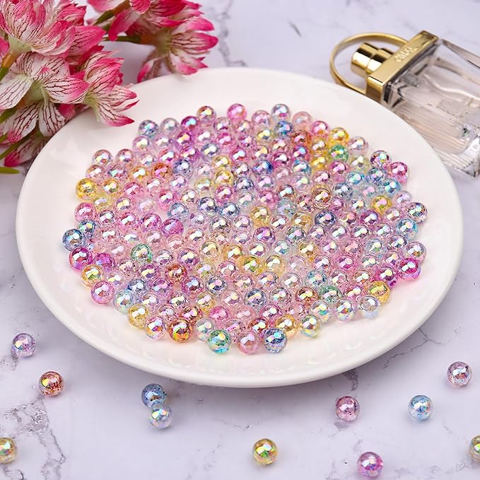 bonny boxx 500pcs 8mm smooth shimmering ab round beads, plastic resin bubblegum balls chunky gumball beads for necklace and bracelet making, crafting supplies