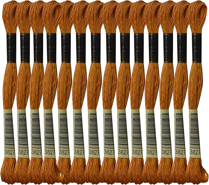 LE PAON Embroidery Floss, 14-Pack Six Strands 100% Long Staple Cotton Embroidery Thread, 8.7-Yard，Color Number：3827, Pale Golden Brown