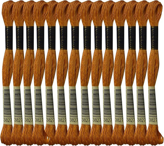 LE PAON Embroidery Floss, 14-Pack Six Strands 100% Long Staple Cotton Embroidery Thread, 8.7-Yard，Color Number：3827, Pale Golden Brown