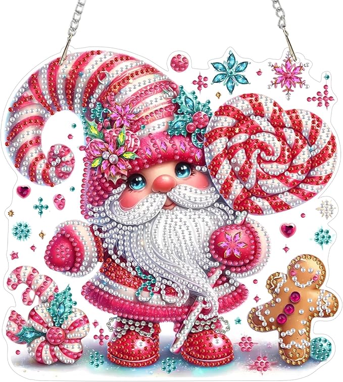 SENQAO Gnome Diamond Art Hanging Kits for Adults Kids, Christmas Diamond Art Suncatchers, 5D Special Shape Diamond Painting Pendant Window Ornament Gifts for Home Garden Door Wall Decor