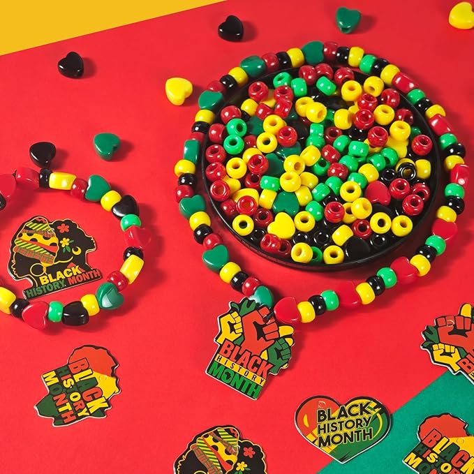 Cinrobiye 24 Sets Black History Month Beads Craft Kits African American Party Favor DIY Creative BHM Decorations for Home School Classroom Fun Rewards Favor Supplies Adults Teens Jewelry