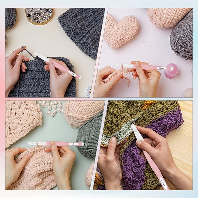 10mm Large Size Crochet with Ergonomiv Handle, Long Rubber Handle Crochet Hook, Knitting Giant Crochet Hooks for Chunky Yarn, Scarf, DIY, Wool Products(10mm)