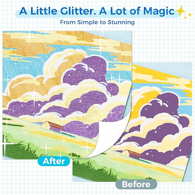 Ohuhu Acrylic Glitter Markers, 24 Metallic Glitter Colors, Fine Tip Paint Pens for Fine Details & Shimmer Accents, Water-Based & Quick Dry, for DIY Crafts, Cards, Journals, Wood & Rock Painting