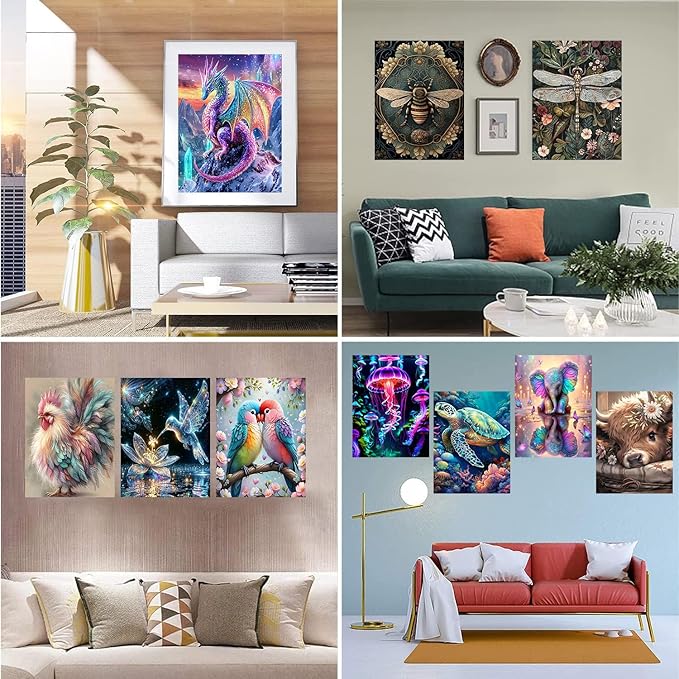 Meothan Multipack Diamond Art Kits for Adults, 12 Pack Animals Diamond Painting Kits for Adults, 5D DIY Round Dimond Gem Art Packs of 12, Home Decor Gift 12x16inch