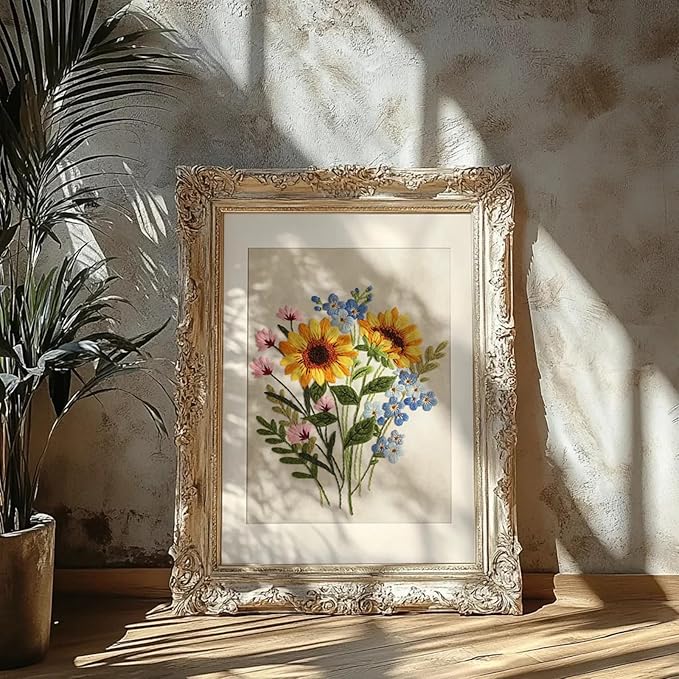 COCOMOX Full-Blown Flowers Embroidery Kit for Beginners, 3 Sets Floral Hand Craft Embroidery Kits,DIY Needlepoint Cross Stitch, Easy to Follow with Video Instructions