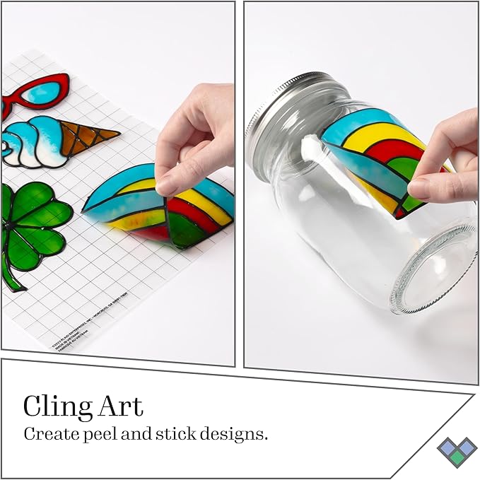 Gallery Glass Window Cling Art Kit, 10 Piece Set Including 3 Pattern Sheets, 6 Stained Glass Colors and 1 Liquid Leading, PRMGGCLING24