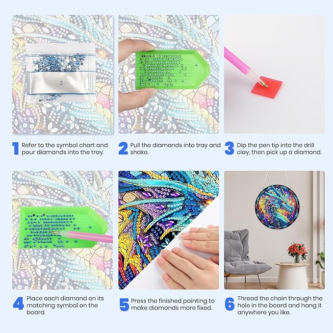 MXJSUA Diamond Art Hanging Kits for Adults Beginners, Dragon DIY Acrylic Special Shaped Crystal Diamond Gem Art Pendant Drills Painting Ornament for Home Wall Decor and Gift