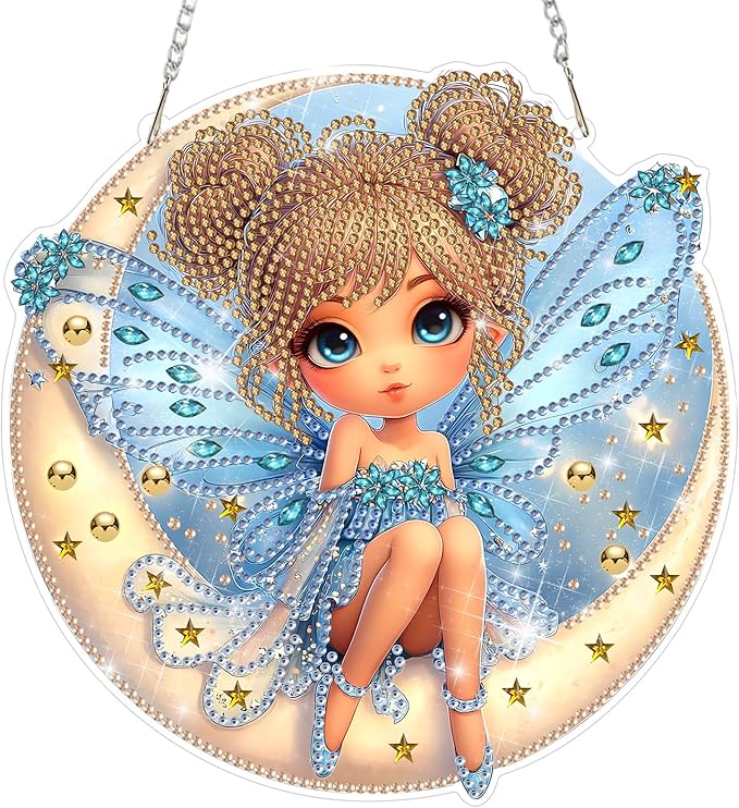 DOMROM Fairy Diamond Art Hanging Kits for Adults, Special Shaped Crystal Diamond Painting Fairy Pendant, DIY Diamond Art Suncatchers for Home Garden Wall Decor Gift
