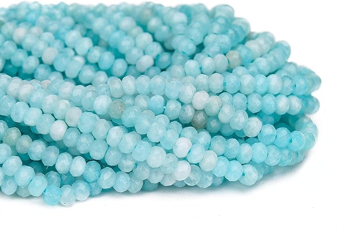 2 Strands Colored Lake Blue Jade Beads for Jewerly Making, 3 * 4mm Faceted Rondelle Gemstone Crystal Beads for DIY Bracelet Necklace Crafts