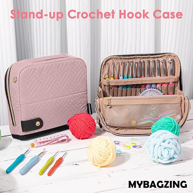 MYBAGZING Empty Crochet Hook Case - Crochet Hook Organizer Case Stand Up (Upgraded) -Corchet Organizer - Crochet Hook Holder for Knitting & Crochet Supplies, Crochet Needles, Crochet Accessories