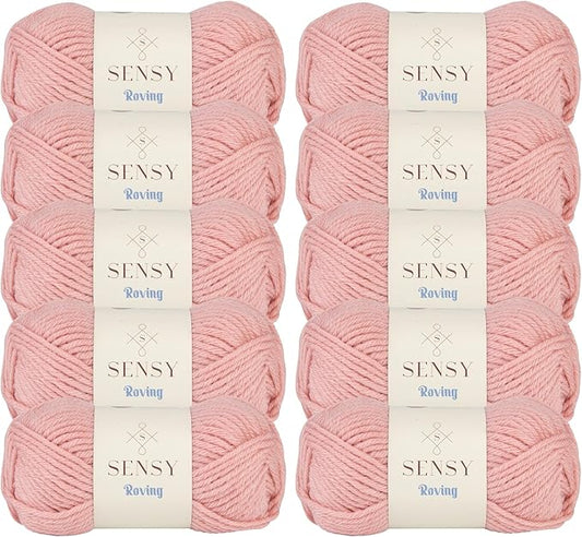 10 Skeins of Sensy Roving Yarn, 3.5 oz, 132 Yards, Gauge 5 Bulky (Quartz Pink)