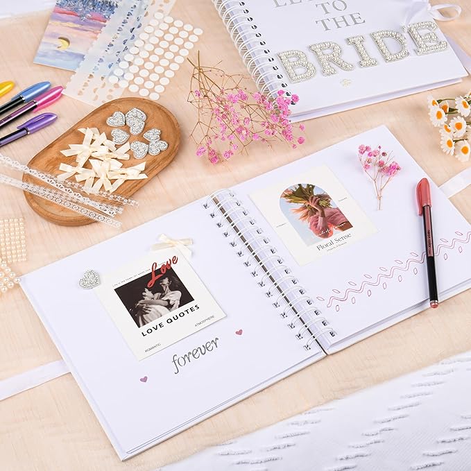 8x8 Inch Letters To The Bride Scrapbook Wedding Memory Book DIY Photo Album Blank Pages Scrapbook Bridal Shower Gifts(White)