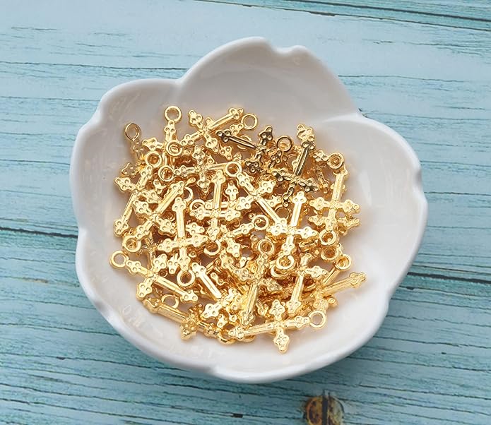 50 Pcs Vintage Crucifix Pendants Beading Charms with Hole Metal Religious Antique Silver Gold Bulk Cross for Jewelry Making Kit DIY Bracelet Necklace Earring Keychain Accessories Supplies