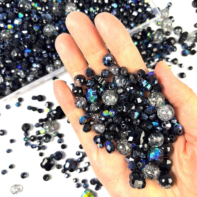 1000Pcs Glass Beads for Jewelry Making Crystal Beads for Bracelet Craft Necklace Earring Making Assorted Color 5 Style/Crackle Round/Briolette Faceted/Bicone/Cube/Four-Leaf Clover / 4 Size