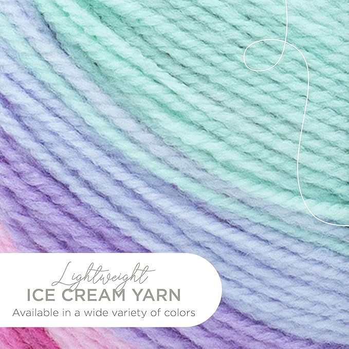 Lion Brand Yarn, Ice Cream Baby Yarn for Knitting, Crochet, and Crafts, Ube, 3 Pack, DK Weight Colorful Acrylic Fiber for Baby Blankets, Hats, and Sweaters