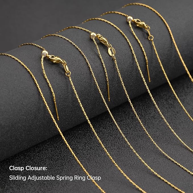 GTVOODX 10pcs Gold Plated Adjustable Thin Necklace Chains Bulk for Jewelry Making Stainless Steel 0.75mm Rectangle Cable Chains with Adjust Clasp for Women