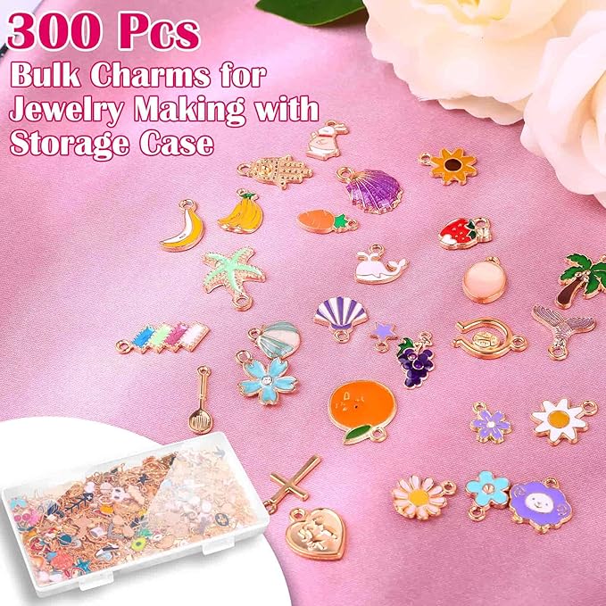 Acejoz 300Pcs Charms for Jewelry Making, Wholesale Bulk Assorted Gold-Plated Enamel Earring Charms for DIY Necklace Bracelet Jewelry Making and Crafting (Multicolor)