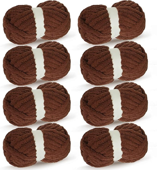 Coffee Chunky Chenille Yarn for Crocheting Bulky Thick Fluffy Yarn for Knitting,Super Bulky Hand Blanket, Soft Plush Yarn Crochet Carpet/Scarf/Cushion/ 8 Jumbo Pack(63.76oz/197.68yd