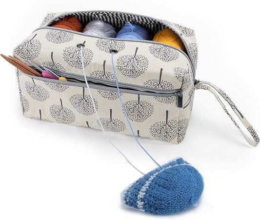 LUXJA Yarn Storage Bag, Carrying Knitting Bag for Yarn Skeins, Crochet Hooks, Knitting Needles (up to 10 Inches) and Other Small Accessories (Large, Trees)