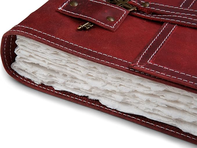 Wanderings Red Leather Watercolor Journal - 6x8 - Genuine Leather Art Journal with Handmade Deckle Edge Paper - 350 GSM Cold Press Paper - Scrapbook, Watercolor Album, Sketchbook, Drawing Pad