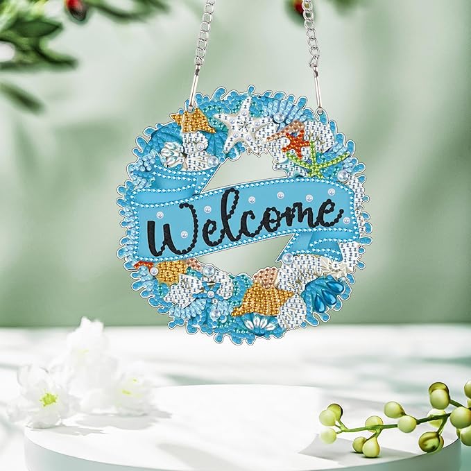 MVVMTOP 5.7x5.9inch Diamond Painting Kits Ocean Hanging Pendant DIY Marine Organism Wreath Ornaments Shaped Diamond, HGJ081