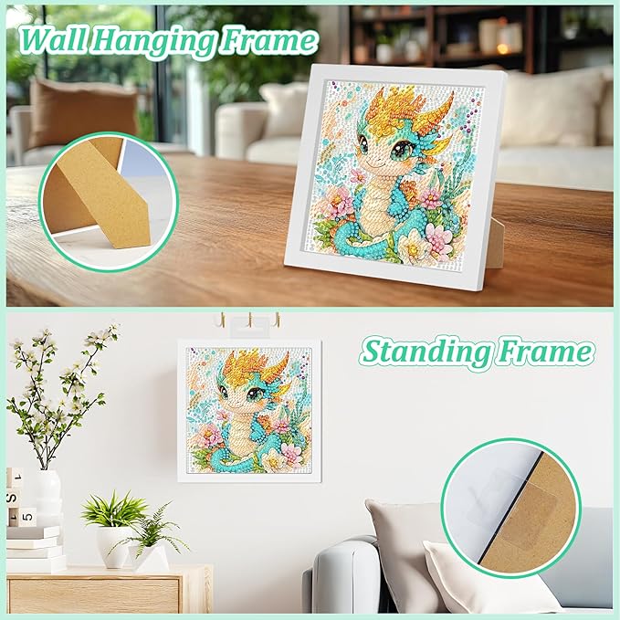 SENQAO Dragon Diamond Art Kit for Adults with Frame Art and Crafts for Adults Ages 6-8 -10-12 Easy to DIY Diamond Art for Adults and Adult Beginners Home Wall Decoration 7.1x7.1inch