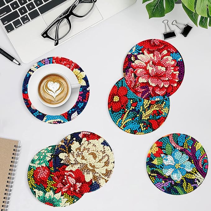 EWJRNSF 8 PCS Diamond Art Coasters Kit, Small Diamond Painting Coasters, Fall Diamond Art Kits for Adults Beginners, Arts and Crafts Supplies Item Sets with Holder
