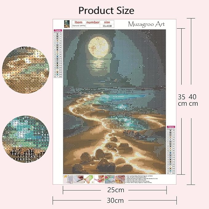 Muzagroo Art Moon Diamond Painting Kits for Adults 5D Diamond Art Kits for Beginners DIY Diamond Arts and Crafts for Living Room Diamond dots Kits Kids Room 4 PCS Wall Art(Moon)