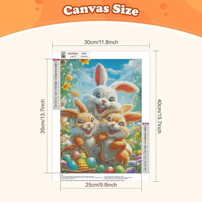 NEWENMO Easter Bunny Buddies Diamond Art Kits for Adults, Diamond Painting Kits for Adults for Beginners, 5D Full Round Drill Gem Art Painting Kit for Home Wall Decor, Happy Easter Bunny, 12x16 inch