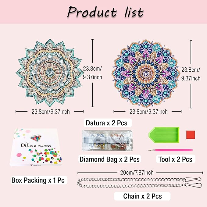 Muzagroo Art 5D Diamond Art Kit for Adult Mandala Diamond Suncatcher Hanging Ornament Kits for Living Room Windows, DIY Special Shaped Crystal Window Hanging Pendant Ornament 2PCS (Mandala)