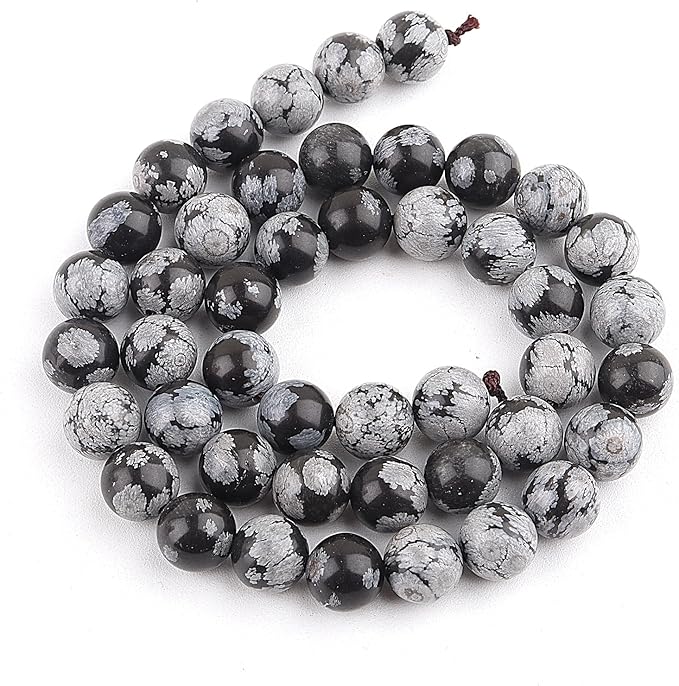 Natural Stone Beads for Jewelry Making - 10mm Gemstone Round Beads for Bracelets(35-37pcs, 10mm, Snowflake Obsidian)