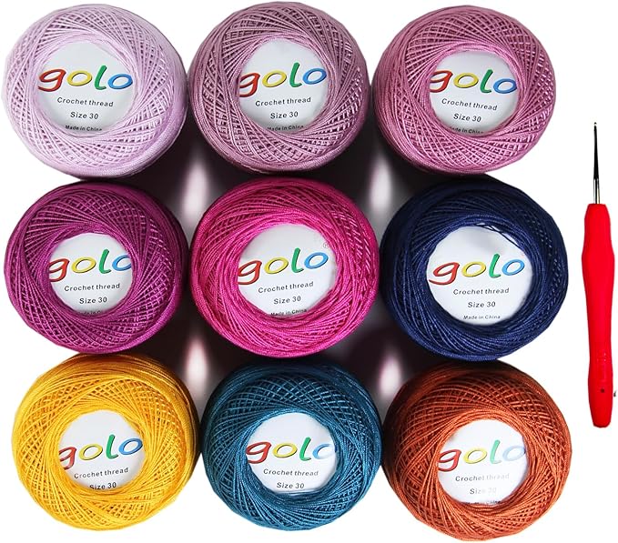 golo Crochet Thread Size 30 Embroidery Thread 10gx9 Crochet Yarn for Hand Knitting 30-9-1