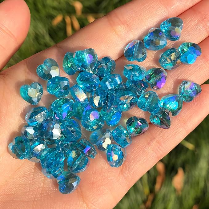 70pcs 8mm Valentine's Day AB Blue Faceted Heart Beads for Jewelry Making Crystal Glass Beads for Bracelets Necklace Crafts, Friendship Bracelet Kit, Love Gifts