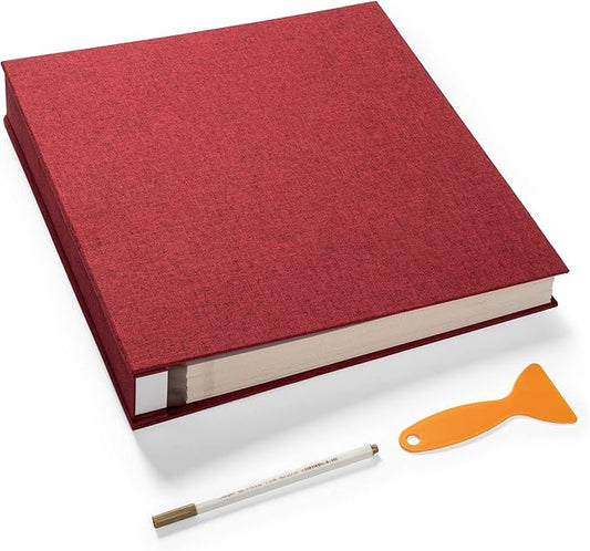 Large Photo Album Self Adhesive 4x6 5x7 3x5 8.5x11 Scrapbook Magnetic Album DIY Scrap Book Length 13 x Width 12.8 (Inches) 120 Sticky Pages Linen Cover DIY Photo Album (Red)
