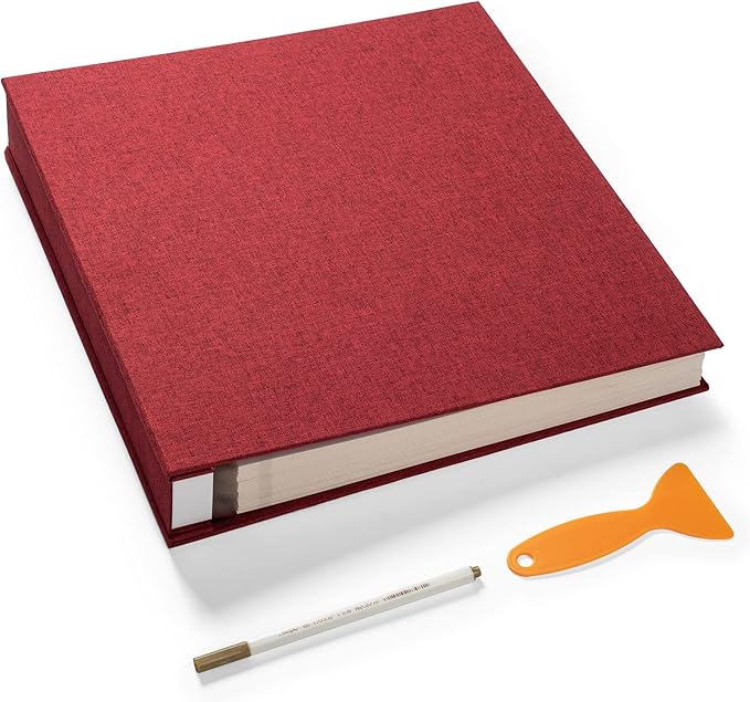 Super Large Photo Album Self Adhesive Scrapbook Album for 4×6 5×7 8×10 10×12 or Bigger Pictures DIY Magnetic Linen Cover Album 80Sheets/160Pages DIY Photo Album(Red)