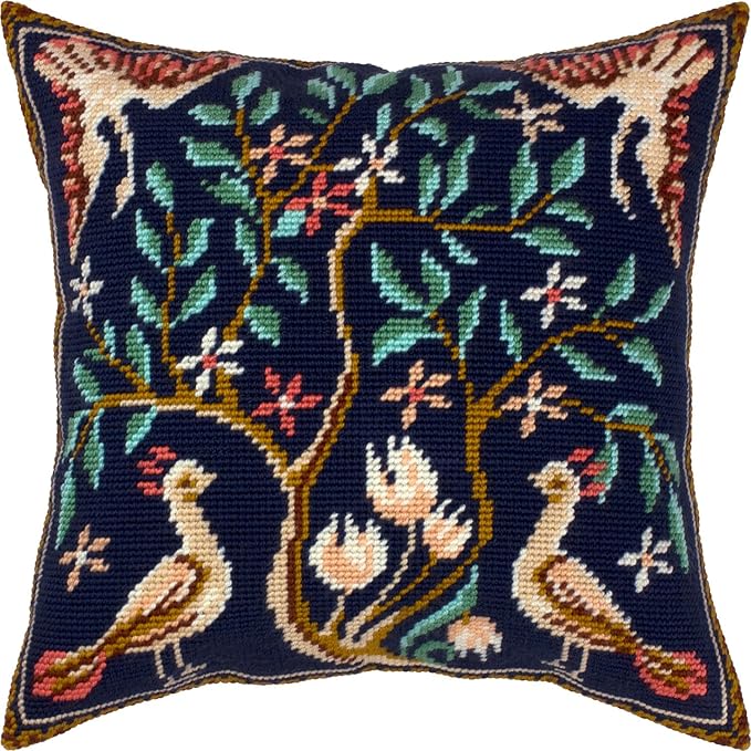 Tapestry Needlepoint Kit for Adults and Beginners — Birds 16″ × 16″ with Clear, Precise Printed Design on Cotton Canvas; Includes 2 Needles, Yarn, and Easy-Read Chart