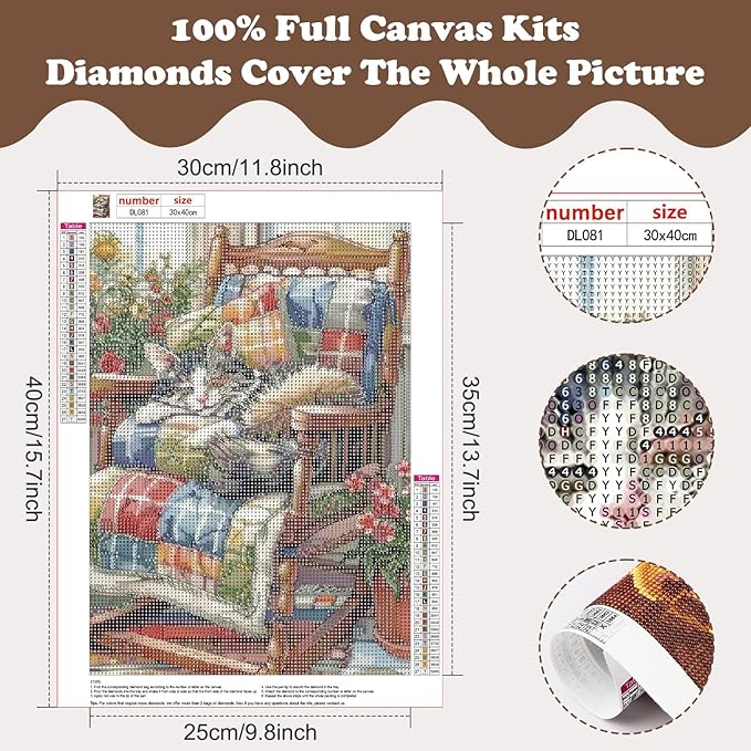 SENQAO Cat Diamond Art Kits for Adults, Cat Diamond Painting Kit for Beginners, Round 5D DIY Diamond Dots, Full Drill Painting Kit Art and Crafts for Adults Home Wall Decor 12x16inch
