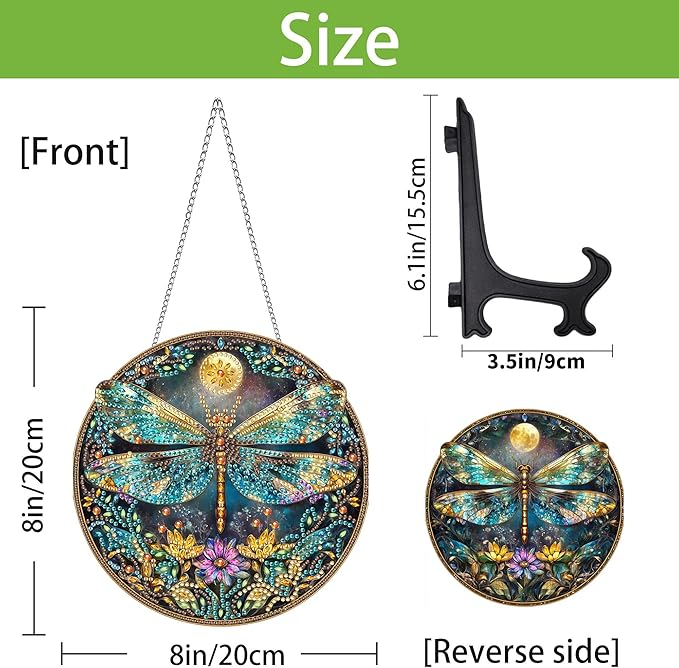 Wergund 5D DIY Dragonfly Diamond Art Hanging Kits, Hanging Diamond Art Animal, Acrylic Special Shaped Rhinestone, Window Hanging Pendants for Home Wall Garden Front Door Outdoor Decor Gift(Dragonfly)