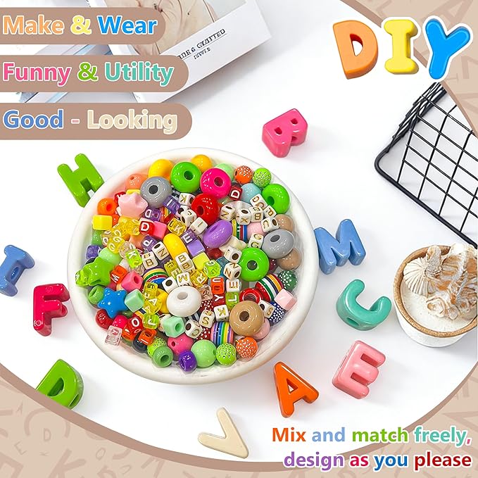 328 PCS Bead Bag Charm Kit for Girls, 40pcs Big Chunky A-Z Keychain Making Kit with Colorful Heart Star Flower Letter Bag Beads DIY Key Chain Charm Supplies for Women and Boys