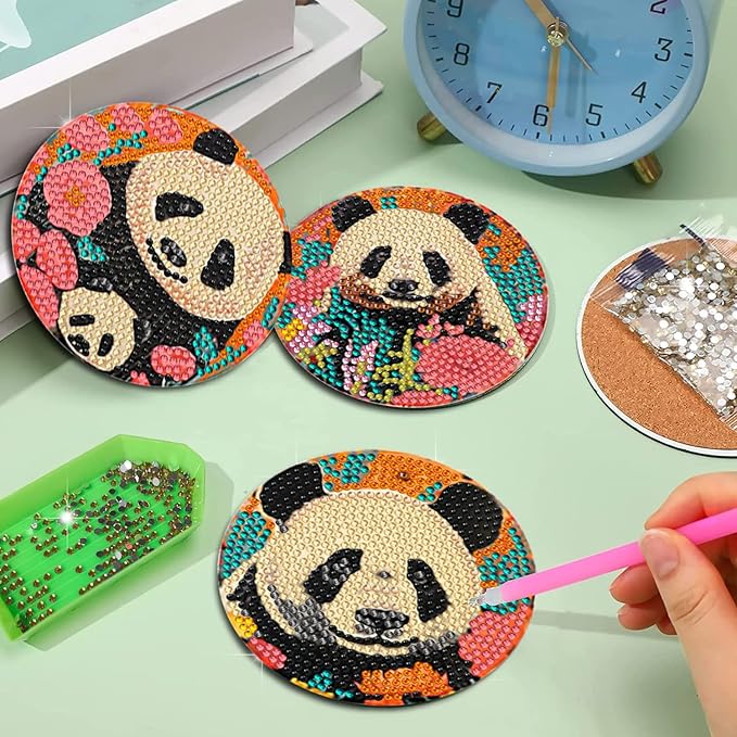 EWJRNSF 8 PCS Diamond Art Coasters Kit, Small Diamond Painting Coasters, Fall Diamond Art Kits for Adults Beginners, Arts and Crafts Supplies Item Sets with Holder
