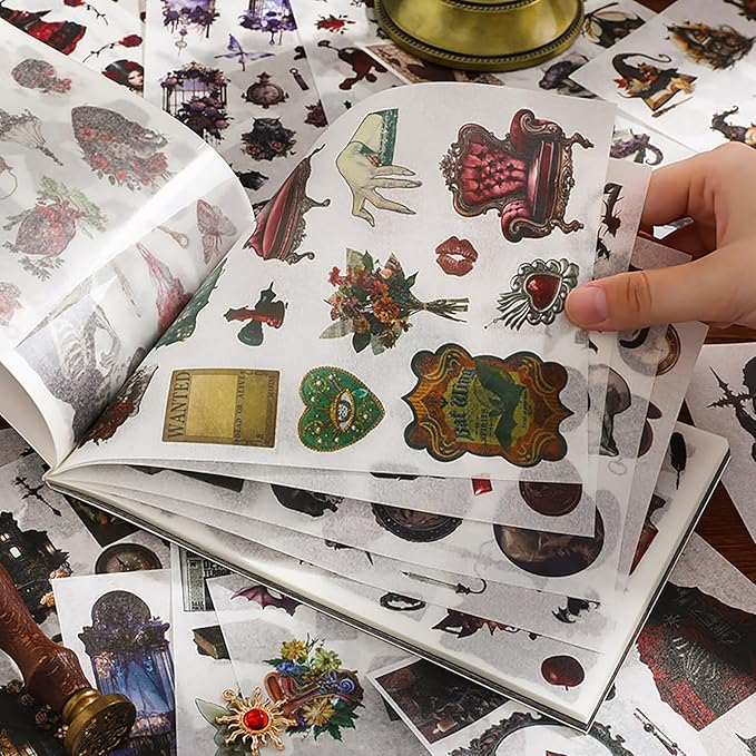Dark Aesthetic Gothic Stickers 400 Pre-Cut Washi Stickers 20 Scrapbook Papers Horror Decals for Junk Journal Collage DIY Crafts Halloween Scrapbooking Sticker