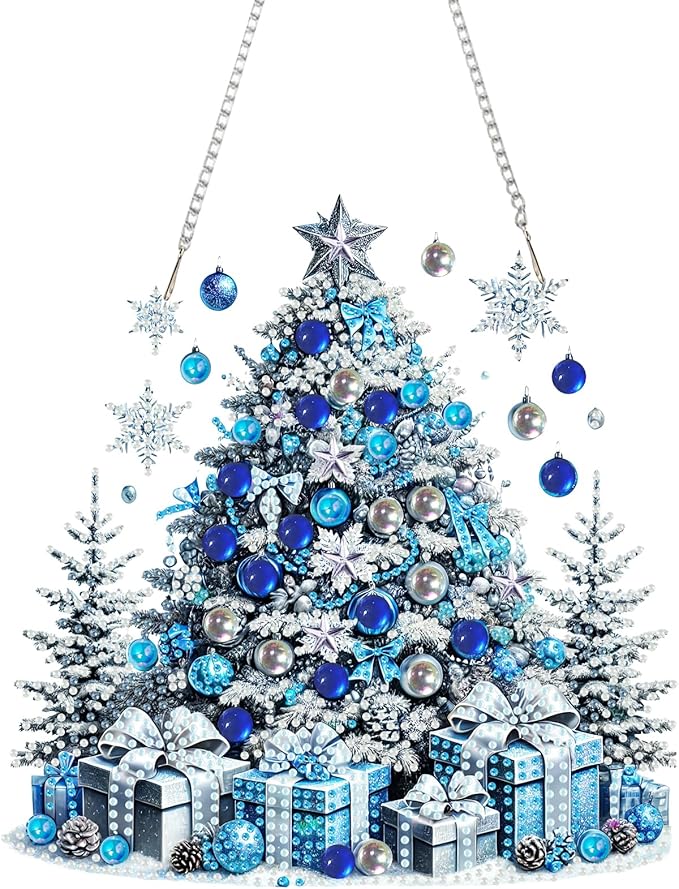 SHLUHA Diamond Art Kits for Adults Diamond Art Christmas Tree Design Special Shape Acrylic Hanging Pendant Crystal Mosaic Home Wall Door Window Decor with Chain Handmade Christmas Gift(LG76)