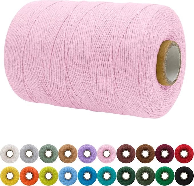 JeogYong Single Strand Macrame Cord 1mm x 426 Yards (1279 Feet) Soft Cotton Rope Macrame Yarn 1 mm Macrame Cord, Macrame Supplies for Crafts Wall Hangings Plant Hangers Decorations (Pink)