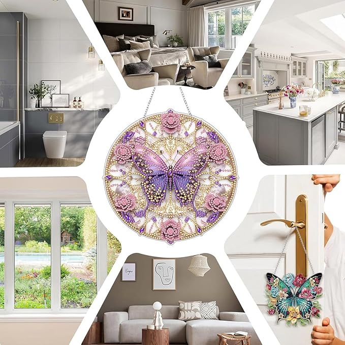 SKRYUIE Butterfly Hanging Diamond Art Kits for Adults Pendant Suncatcher, Special Shaped Crystal DIY Pearl Diamond Painting Kit, Gift for Mother Spring Summer Window Wreath Decor 7.48 x 7.32 Inch A38