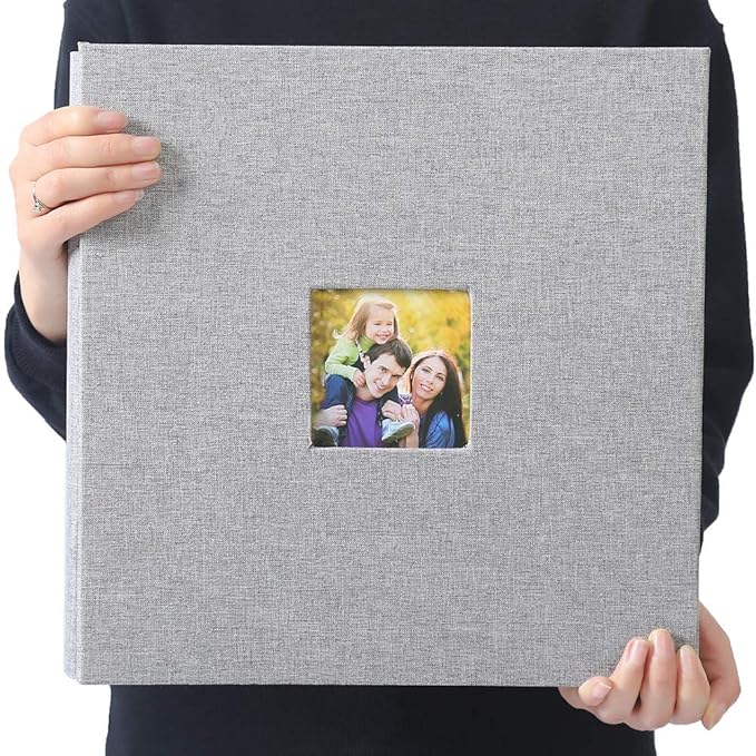 Vienrose Photo Album Self Adhesive 13x12.6 for 600 Photos Linen Scrapbook 120 Pages Light Grey